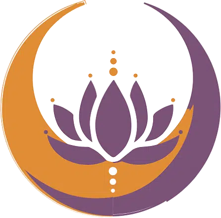 Logo avec lotus violet et croissant orange